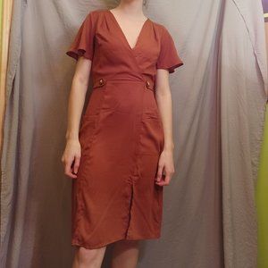 Burnt Orange Knee Length Dress (with pockets!)